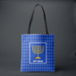 HANUKKAH | Menorah | Star David| Personalised Blue Tote Bag<br><div class="desc">Stylish festive all over print blue TOTE BAG with faux silver Star of David in subtle background pattern. Placeholder text is customisable so you can change HAPPY HANUKKAH to a greeting of your own choice (text of similar length), your name or text in your own language. Part of the HANUKKAH...</div>