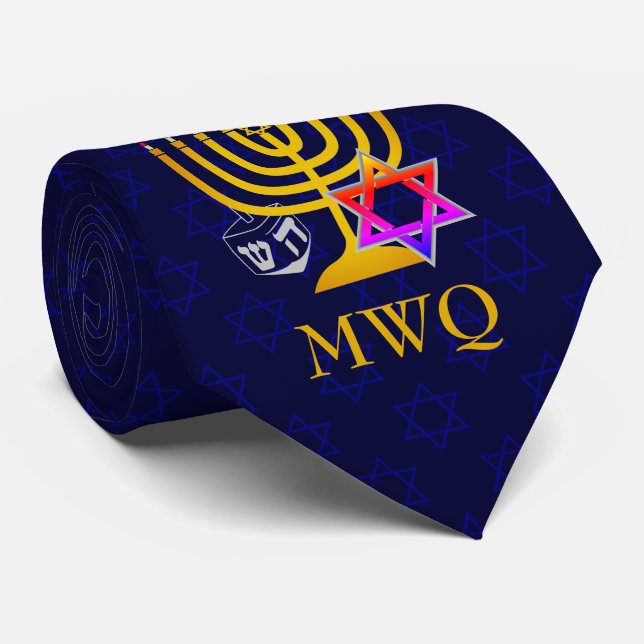 HANUKKAH Menorah Star of David MONOGRAM Tie (Rolled)