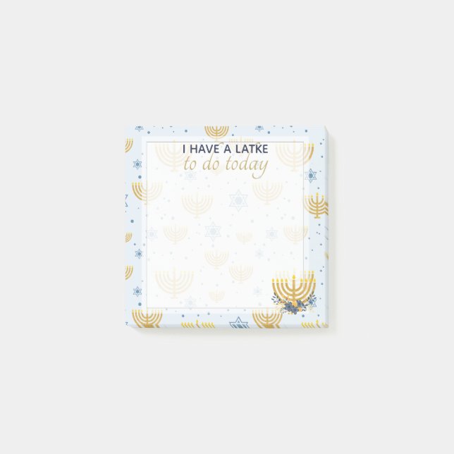 Hanukkah Menorah & Star of David Pattern | Blue Post-it Notes (Front)