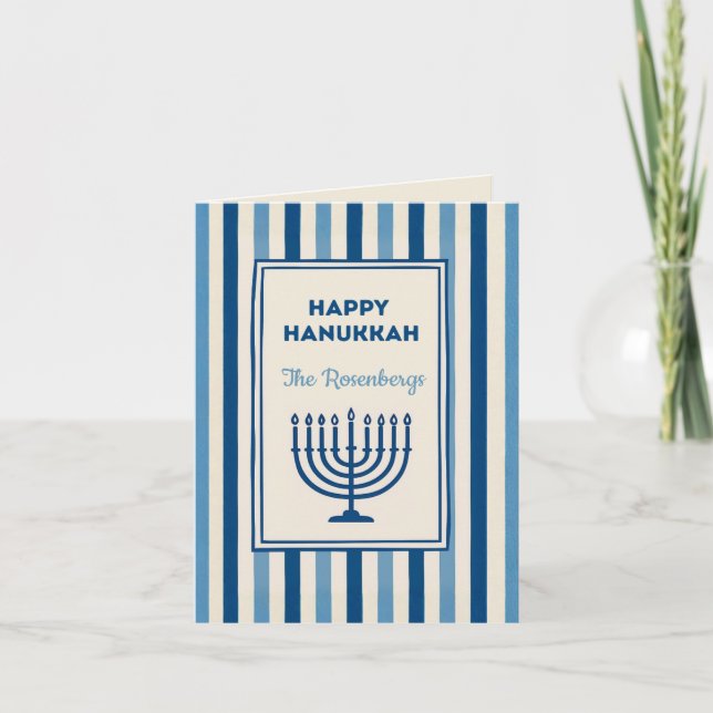 Hanukkah Menorah Stripes Trendy Custom  Holiday Card (Front)