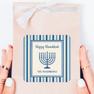 Hanukkah Menorah Stripes Trendy Custom  Square Sticker