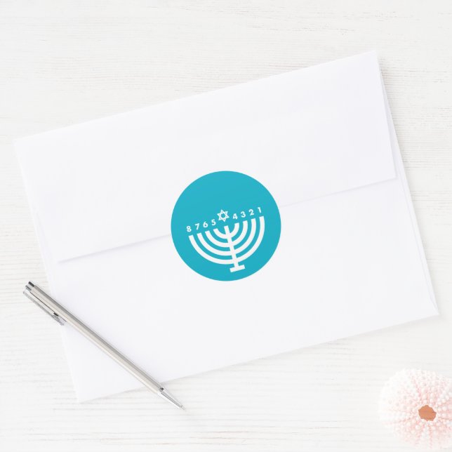 Hanukkah Menorah Teal & White Envelope Seal (Envelope)