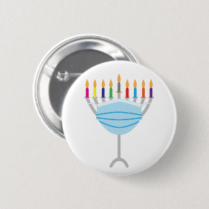 Hanukkah Menorah with face mask 6 Cm Round Badge