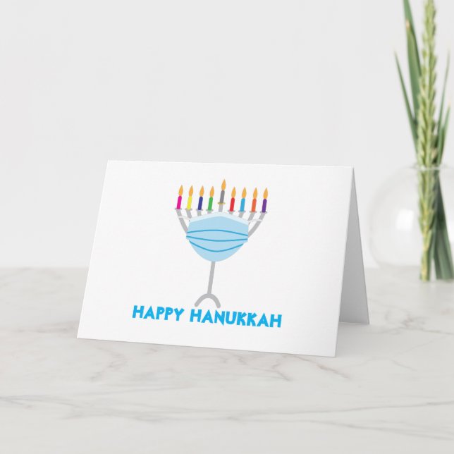 Hanukkah Menorah with face mask Card (Front)