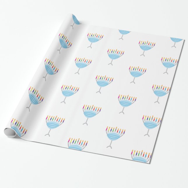 Hanukkah Menorah with face mask Wrapping Paper (Unrolled)