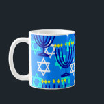 Hanukkah Menorahs Coffee Mug<br><div class="desc">This mug has a Hanukkah design of menorahs and stars on a blue background. Great for the season.</div>