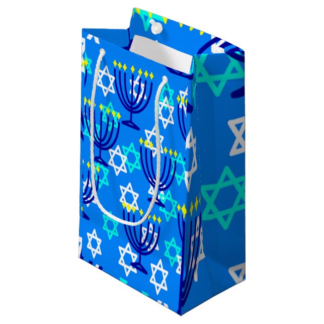 Hanukkah Menorahs Small Gift Bag (Front Angled)