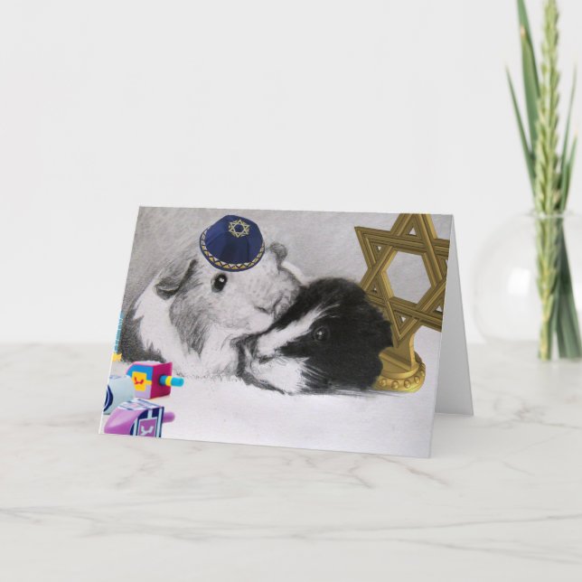 Hanukkah Mitzvah Peegs Guinea Pigs Customizable Holiday Card (Front)