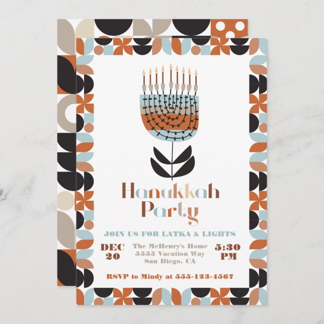 Hanukkah Mod Menorah Party Invitation (Front/Back)