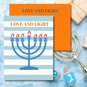 Hanukkah Modern Menorah Blue  Greeting Card 