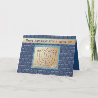 Hanukkah Money enclosed, Menorah with gold coins.
