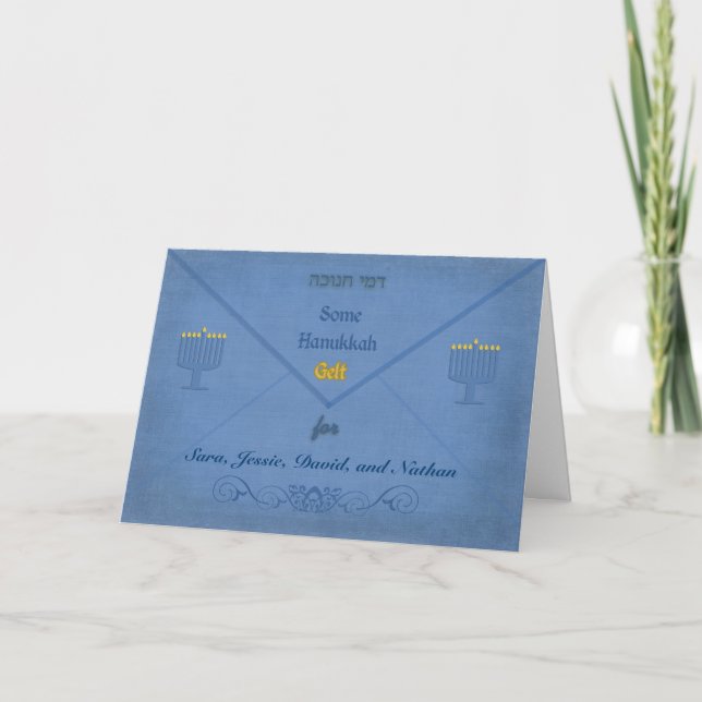 Hanukkah Money Envelope Customisable Name Holiday Card (Front)