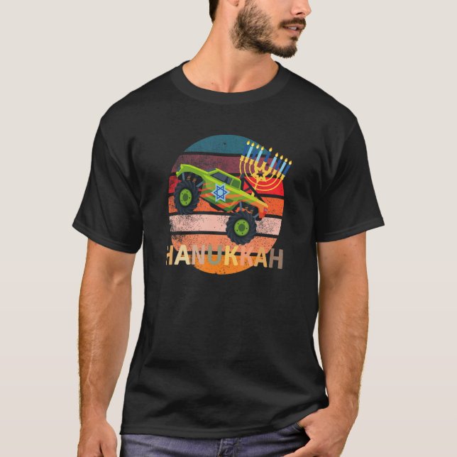 Hanukkah Monster Truck Dreidel Menorah  Retro Vint T-Shirt (Front)