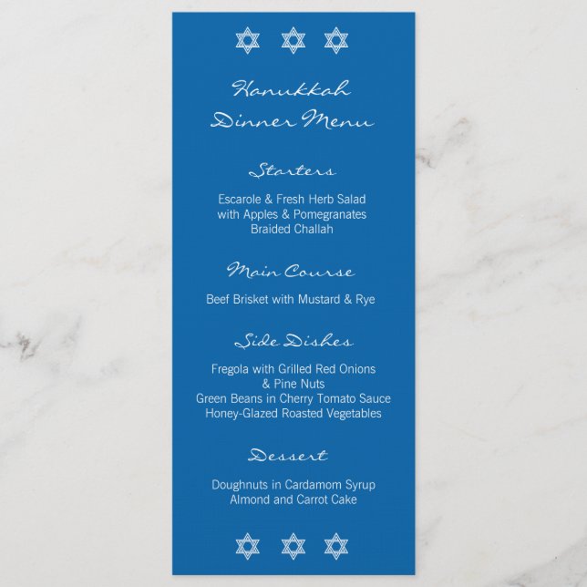 Hanukkah Motif blue Dinner Menu (Front)