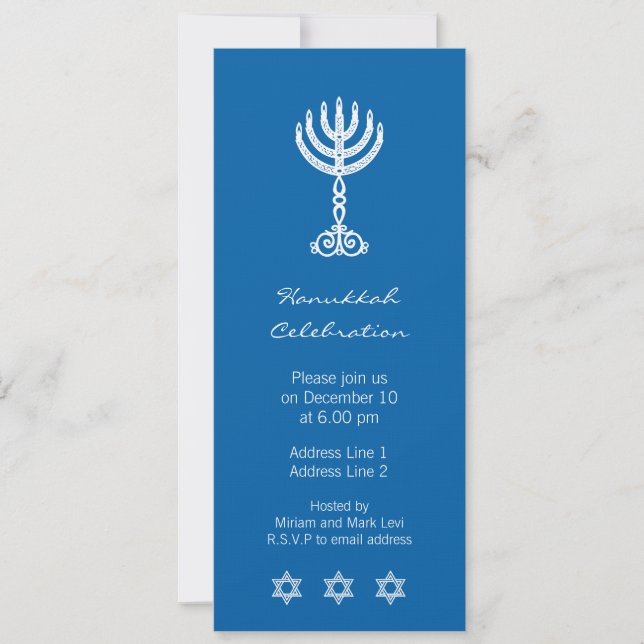 Hanukkah Motif blue Long Invitation (Front)