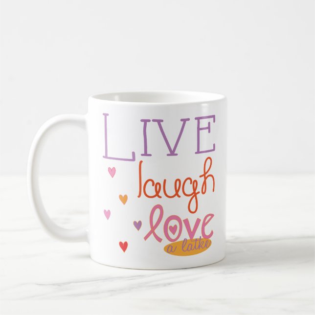 Hanukkah Mug "Live Laugh Love a latke" Multicolor (Left)