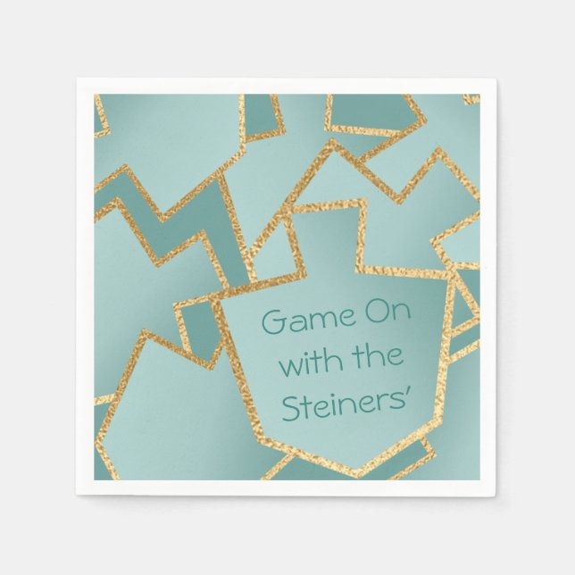 Hanukkah Napkin Personalise New Elegant Turquoise (Front)
