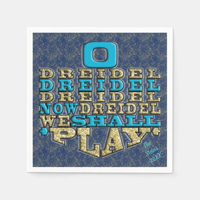 Hanukkah Napkins Personalise "Dreidel Play" (Front)
