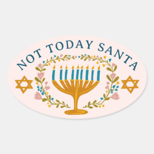 HANUKKAH NOT TODAY SANTA Funny Floral Hand-drawn Oval Sticker
