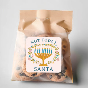 HANUKKAH NOT TODAY SANTA Funny Floral Hand-drawn Square Sticker