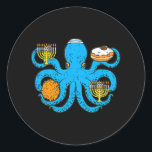 Hanukkah Octopus Chanukah Jewish s Classic Round Sticker<br><div class="desc">Hanukkah Octopus Chanukah Jewish s</div>