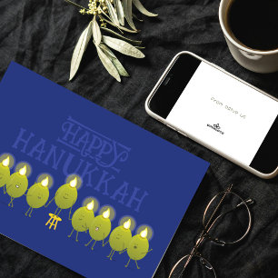 Hanukkah Olive Menorah   Blue Corporate Logo Card