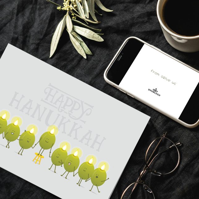 Hanukkah Olive Menorah | Grey Corporate Logo Card (Creator Uploaded)