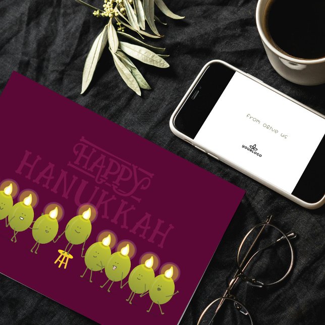 Hanukkah Olive Menorah | Wine Corporate Logo Card (Creator Uploaded)