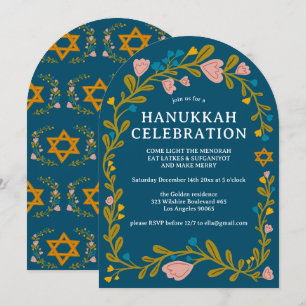 HANUKKAH PARTY Floral Wreath Hand-drawn Custom Invitation