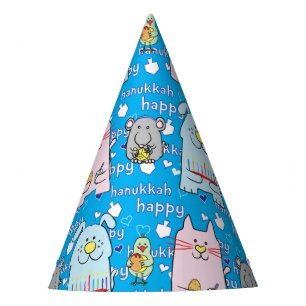 Hanukkah Party Hat "Dog, Cat, Mouse and Bird"