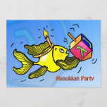 HANUKKAH PARTY INVITATION Funny Cute Fish dreidel<br><div class="desc">Hanukkah Party is a funny colourful and fun Invitation. Sparky yellow cute fish is wearing a candle-like crown and holding a dreidel :) This adorable invitation is a perfect invitation for a perfect Hanukkah Party. This gorgeous Invitation has a matching range of gifts such as Greeting cards, postage, tea/coffee mugs,...</div>