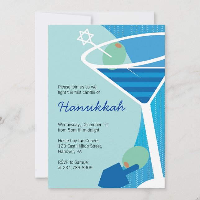 Hanukkah Party Invitations with Cocktails (Front)