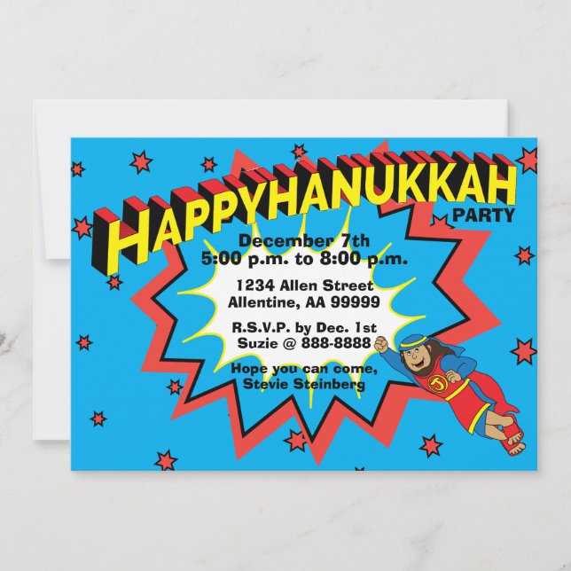 Hanukkah Party Judah Maccabee Invitation (Front)