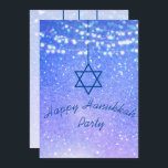 Hanukkah Party Lights Glitter Blue Star  David Invitation<br><div class="desc">A glitter background with a Star of David decoration is the basis of this seasonal Hanukkah custom design.
Easily change the information for your own custom Hanukka party invitation.</div>