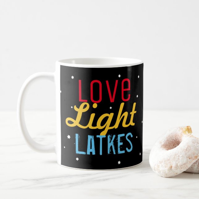 Hanukkah Party Love Light Latkes Personalised Coffee Mug (With Donut)