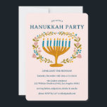 HANUKKAH PARTY Menorah floral wreath CUSTOM Invitation<br><div class="desc">Hand drawn florals by me for you. Add your own text to the front of the card or change the background colours. Everything is customisable. Also available as a digital download or as a postcard invite. For more designs and colours check my shop! Or let me know if you'd like...</div>