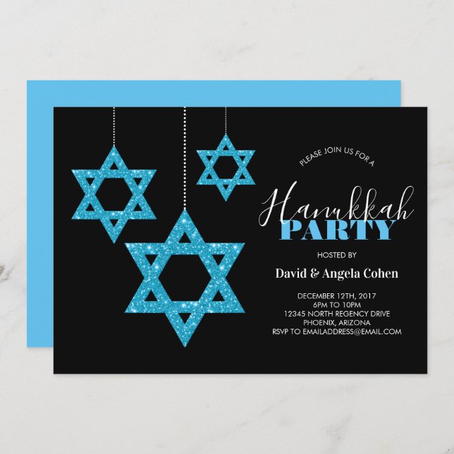 Hanukkah Party Star of David Invitation (Front/Back)