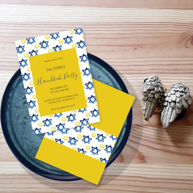 Hanukkah Party Watercolor Star Of David Invitation (Creator Uploaded)