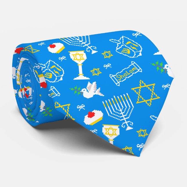 Hanukkah Pattern Tie (Rolled)