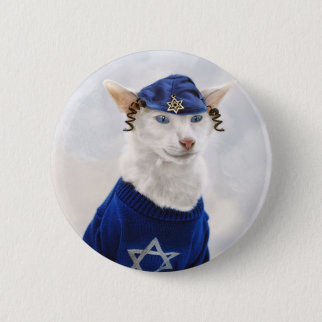 Hanukkah Payot Cat Holiday Button (Front)