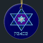 Hanukkah Peace Art Ceramic Ornament<br><div class="desc">Blues of all shades,  lilac and lavender in a flower shape with a knotted six-sided star in the centre is a great way to celebrate Hanukkah and express your individuality at the same time.</div>