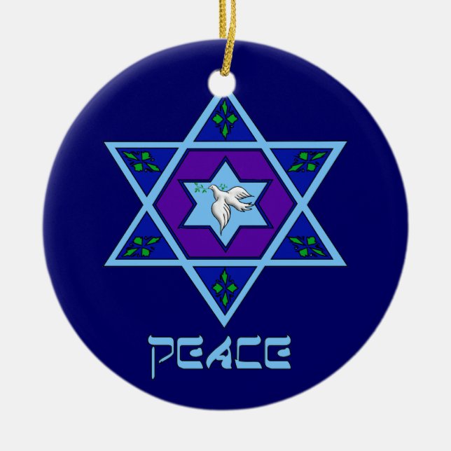 Hanukkah Peace Art Ceramic Ornament (Front)