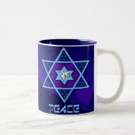 Hanukkah Peace Art Two-Tone Coffee Mug<br><div class="desc">Blues of all shades,  lilac and lavender in a flower shape with a knotted six-sided star in the centre is a great way to celebrate Hanukkah and express your individuality at the same time.</div>