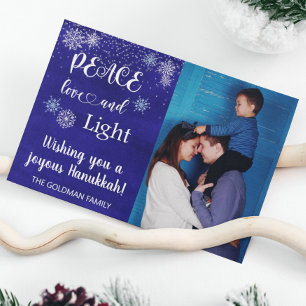 Hanukkah Peace Love Light Photo Snowflake Blue Holiday Card