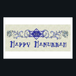 Hanukkah Peace Star Rectangular Sticker<br><div class="desc">Scrollwork holds a Star of David with a Peace sign in the centre and a wish for a Happy Hanukkah.</div>