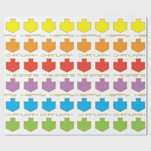 Hanukkah Personalise Giftwrap "Dreidel Colours" Wrapping Paper (Seam)