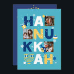 HANUKKAH Photo Greeting Card<br><div class="desc">Our Hanukkah Custom Photo Greeting card is a beautiful, fun way to wish family and friends a Happy Hanukkah in style. This festive, fun, modern design includes a Menorah, Dreidel, Jelly Doughnut & Wrapped Gift along with Snowflakes & Jewish Stars. Personalise this custom card with 3 of your own photos...</div>