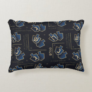 Hanukkah Pillow A Great Miracle There Navy Blue