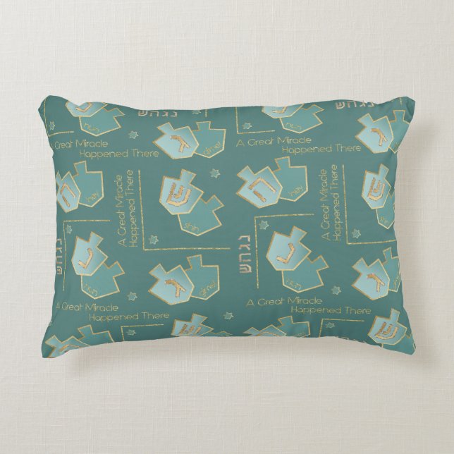 Hanukkah Pillow A Great Miracle There Turquoise (Front)