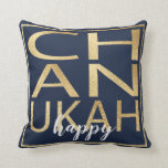 Hanukkah Pillow Chanukah Happy Gold/Blue<br><div class="desc">Hanukkah Pillow "Chanukah Happy Gold/Blue" Two sided pillow which comes in 3 fabric choices (price will change depending on choice of fabric.) Personalise by deleting text, "happy" on front and back and replacing with your own message. Choose from many choices of font styles, colours, and sizes. Rectangular shape on back...</div>